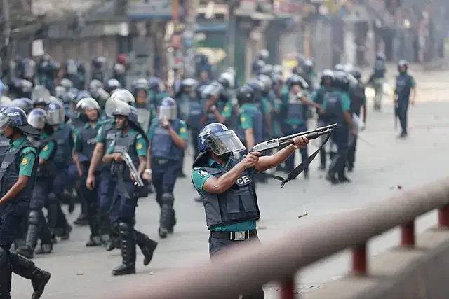 Police in action amid clashes with the quota protestors at Malibagh in the capital on Thursday afternoon.